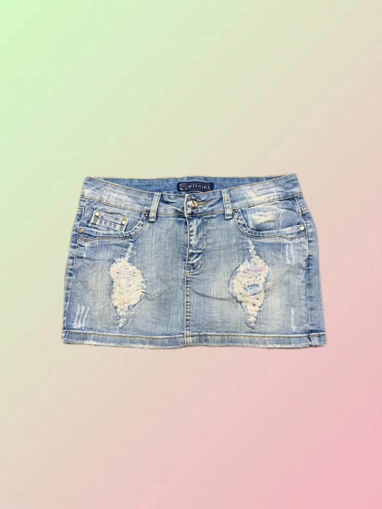 Y2K Light Wash Distressed Denim Mini Skirt
