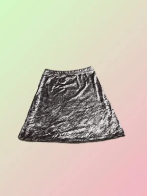 Y2K Silver Crushed Velvet A-Line Mini Skirt