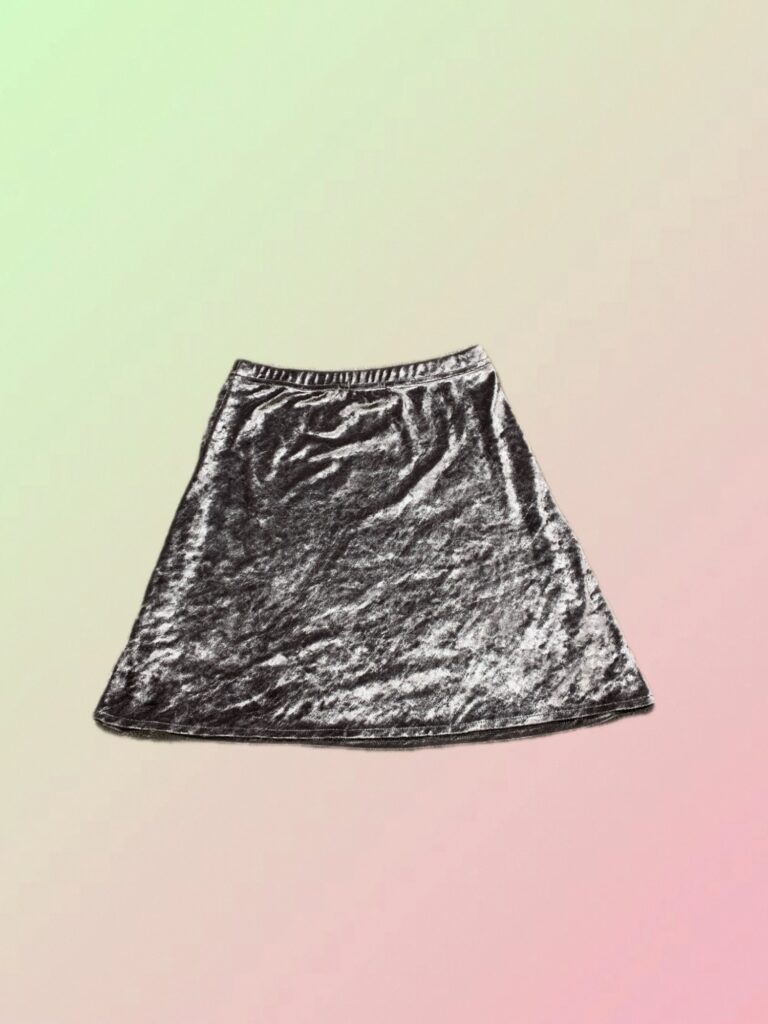 Y2K Silver Crushed Velvet A-Line Mini Skirt