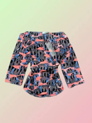 Freedom by Cavalli Y2K Pink Blue Fish Print Mesh Top