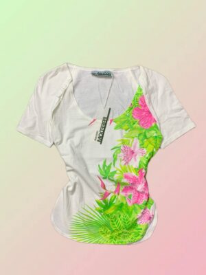 2K Freedom By Cavalli White Tropical Floral Fitted T-Shirt
