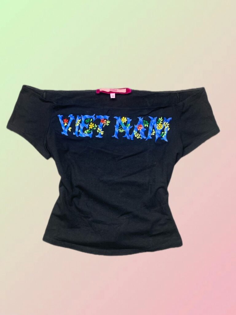 Voyage Passion Y2K Black “Vietnam” Embroidered Off Shoulder Top
