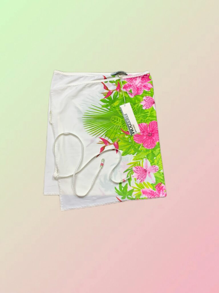 Y2K Freedom By Cavalli White Tropical Floral Wrap Mini Skirt