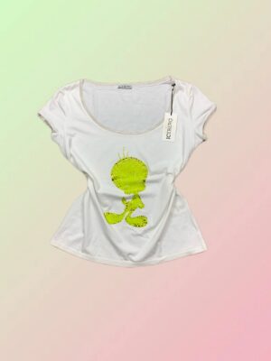 Iceberg Y2K White Tweety Rhinestone Fitted T-Shirt