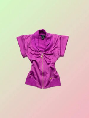 Diesel Y2K Purple Zip Front Short Sleeve Fitted Top