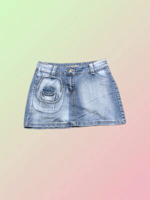 Y2K Light Wash Denim Mini Skirt with Statement Pocket