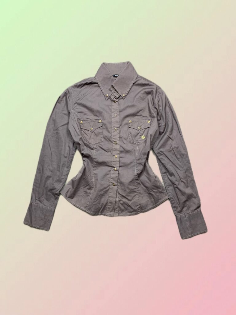 Y2K Grey Fitted Western Button Up Shirt