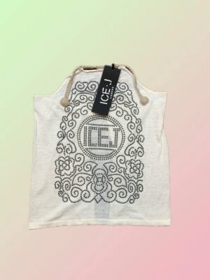 Y2K Iceberg Cream Rhinestone Logo Sleeveless Top