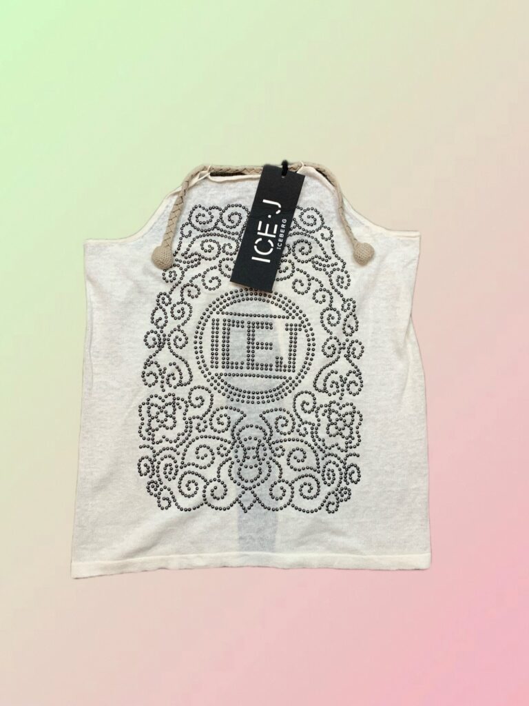 Y2K Iceberg Cream Rhinestone Logo Sleeveless Top