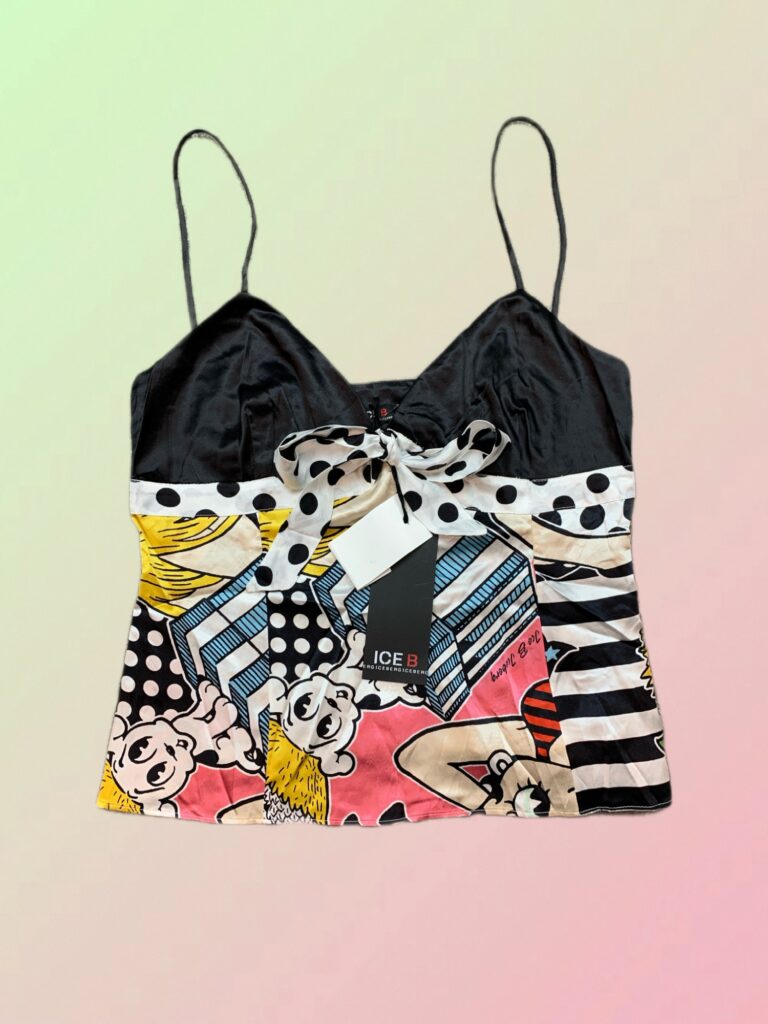Iceberg Y2K Black Pop Art Bow Cami Top