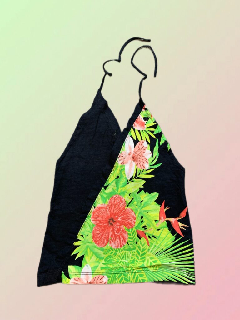 FREEDOM by Cavalli Y2K Black Tropical Floral Halter Neck Top