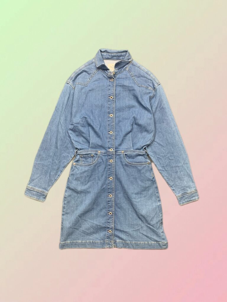 Pepe Jeans Y2K Light Wash Denim Button Front Shirt Dress