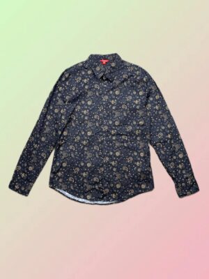 Guess Y2K Black Gold Paisley Men Button Up Shirt