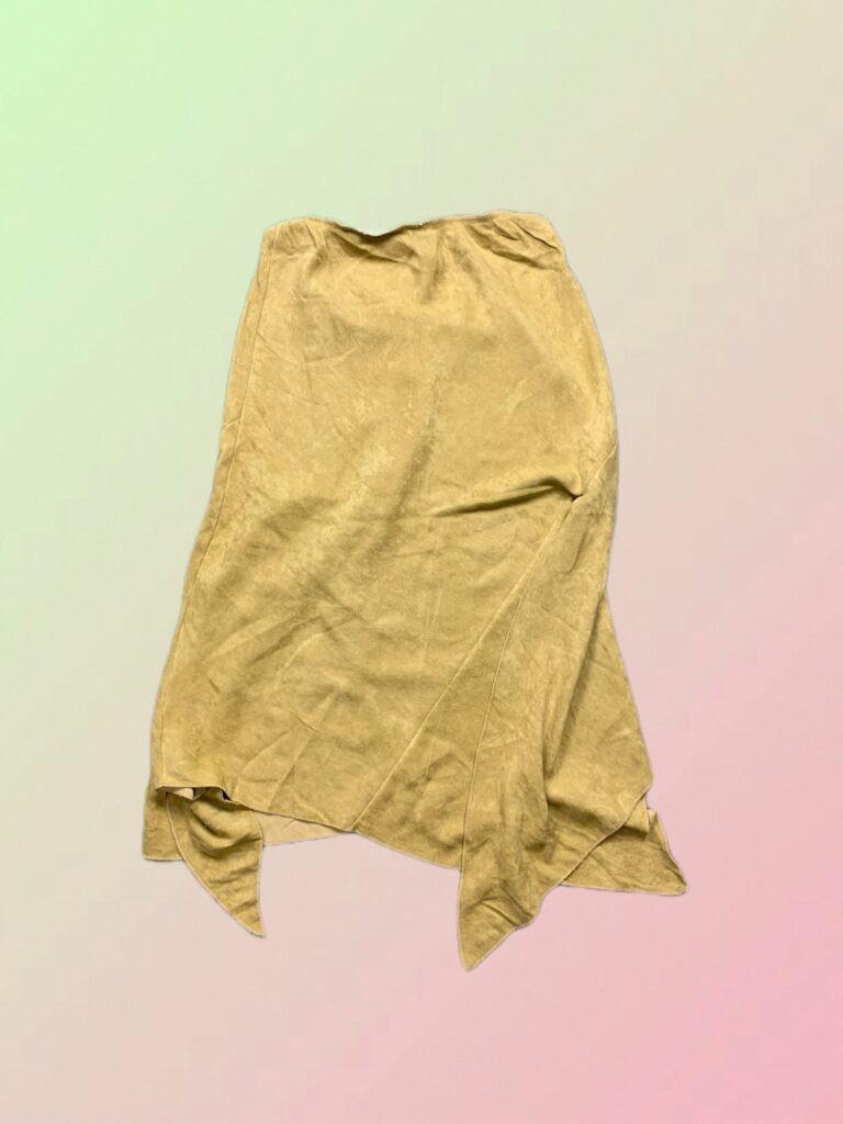 Y2K Camel Suede Look Asymmetric Handkerchief Midi Skirt