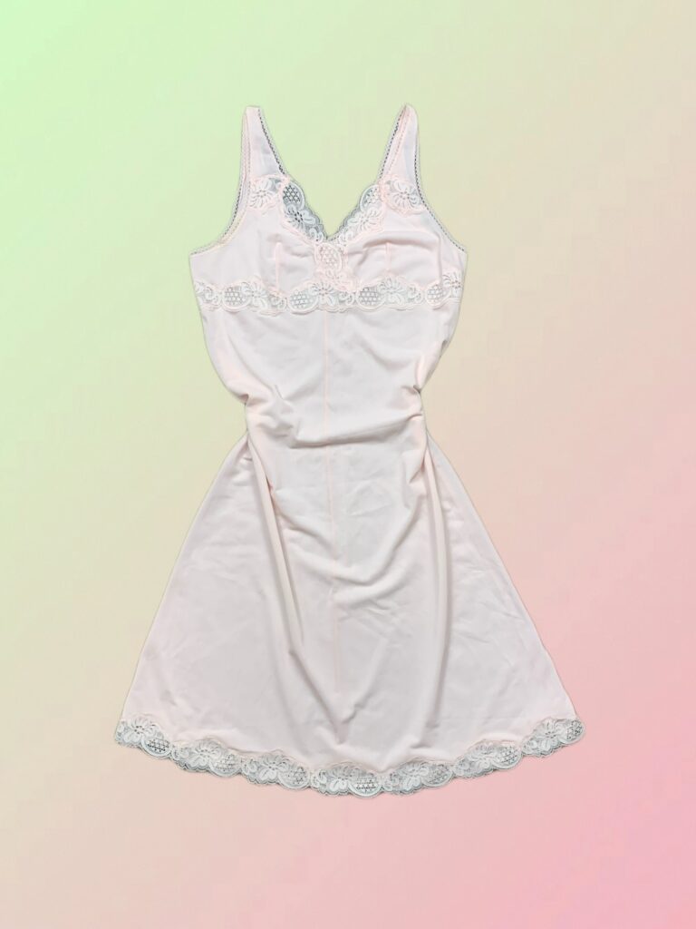 Y2K Blush Pink Satin Lace Trim Slip Mini Dress