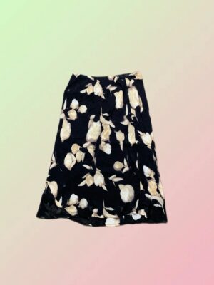 Y2K Black & Cream Floral Midi Skirt