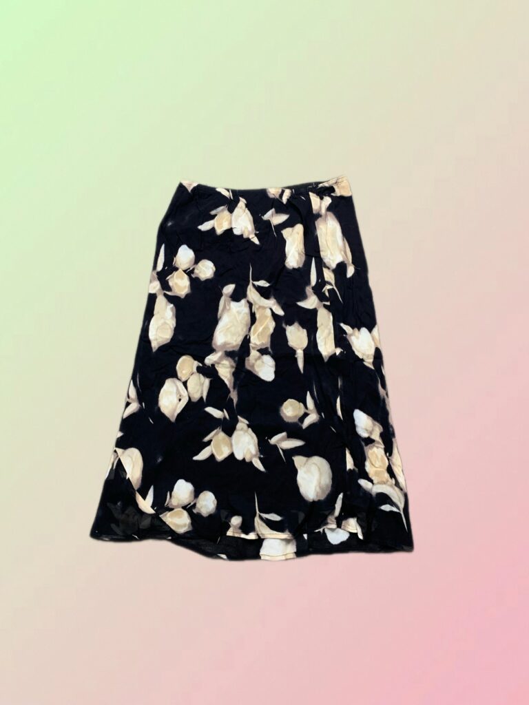 Y2K Black & Cream Floral Midi Skirt
