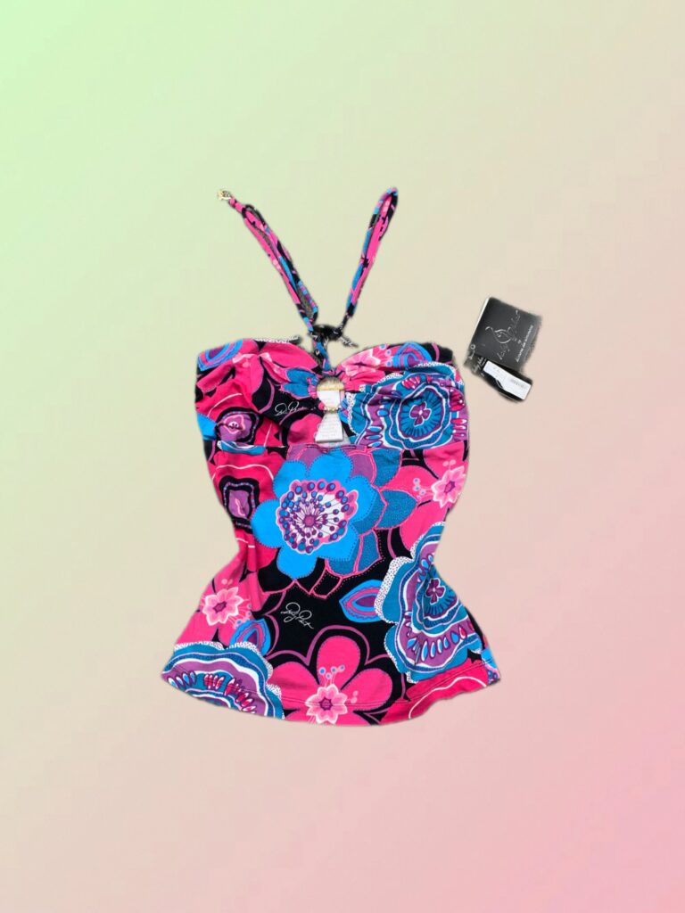 Baby Phat Y2K Pink Blue Floral Halter Neck Fitted Top