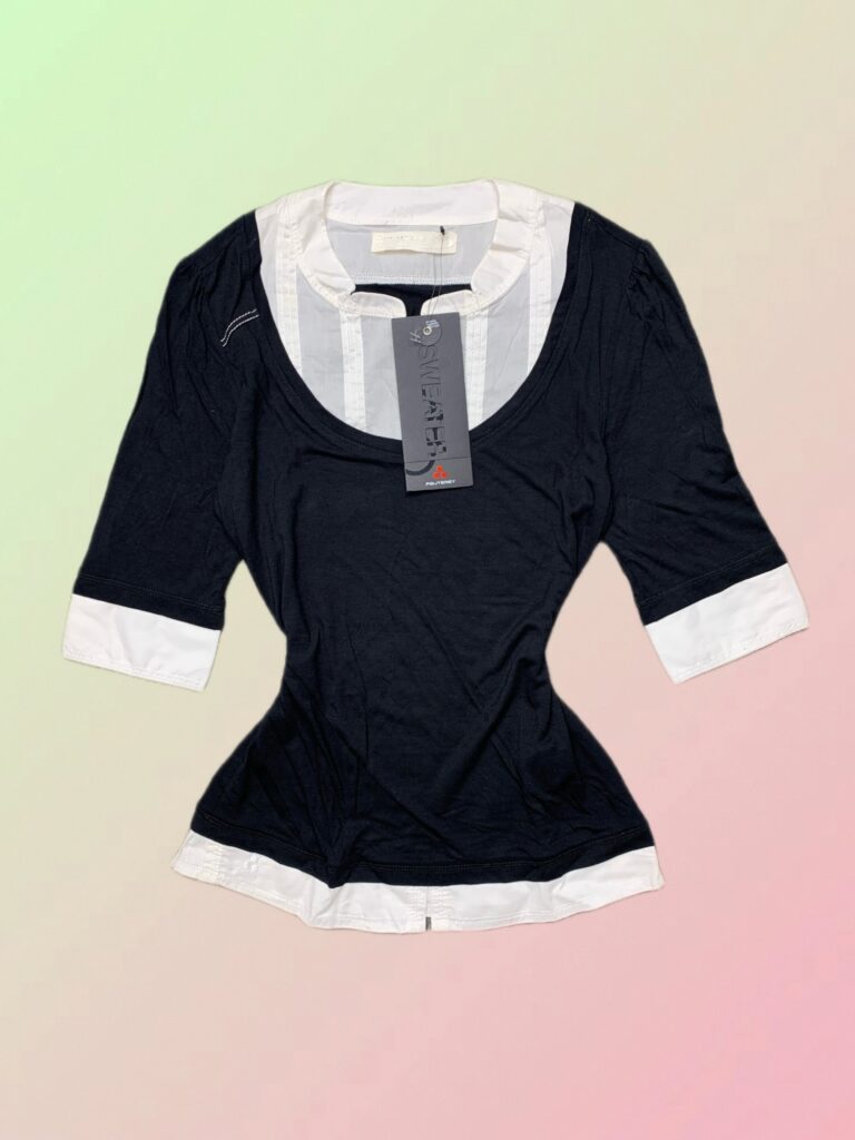 Peuterey Y2K Black & White Layered Scoop Neck Fitted Top