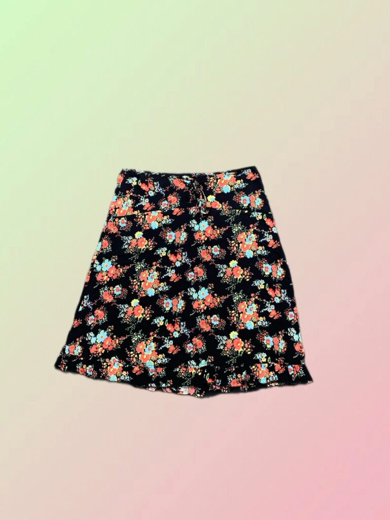 Y2K Black Floral A-Line Mini Skirt