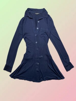 Denny Rose Y2K Navy Belted Long Sleeve Mini Dress – Size S
