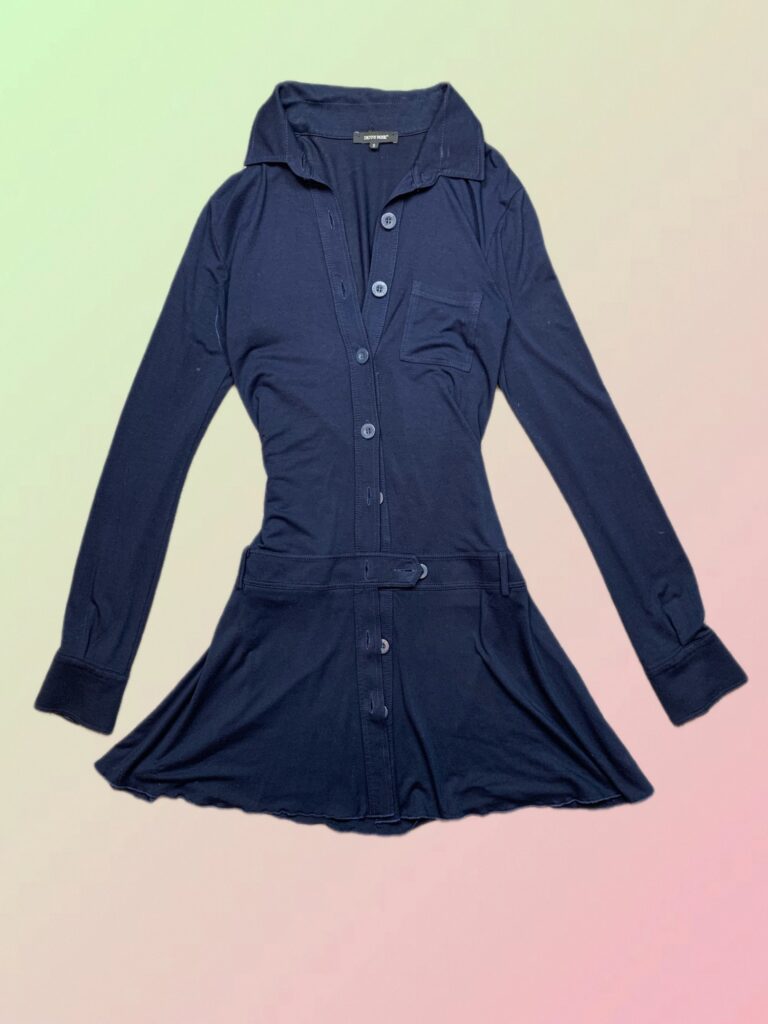 Denny Rose Y2K Navy Belted Long Sleeve Mini Dress – Size S