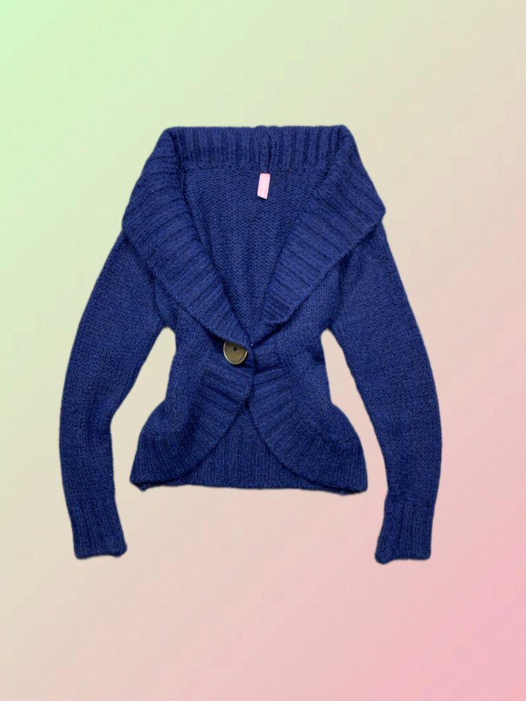 Y2K Royal Blue Chunky Knit Shawl Collar Cardigan