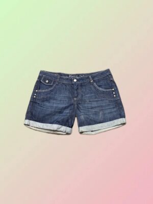 Y2K Dark Wash Denim Shorts with Studded Pocket Details