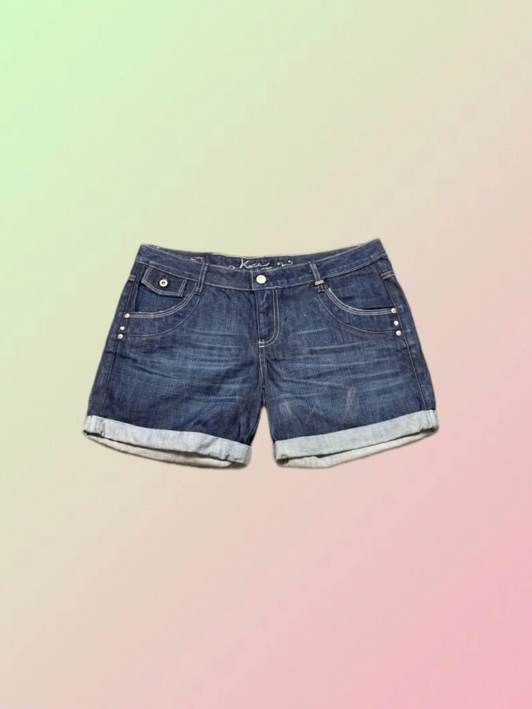 Y2K Dark Wash Denim Shorts with Studded Pocket Details