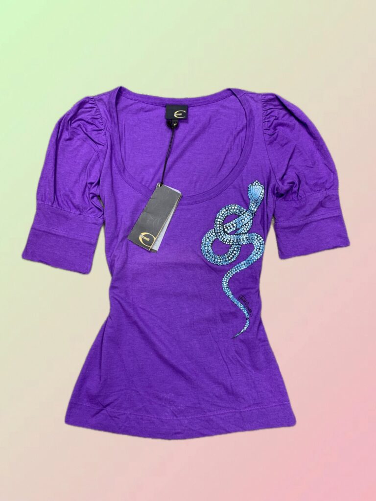 Just Cavalli Y2K Purple Rhinestone Snake Top