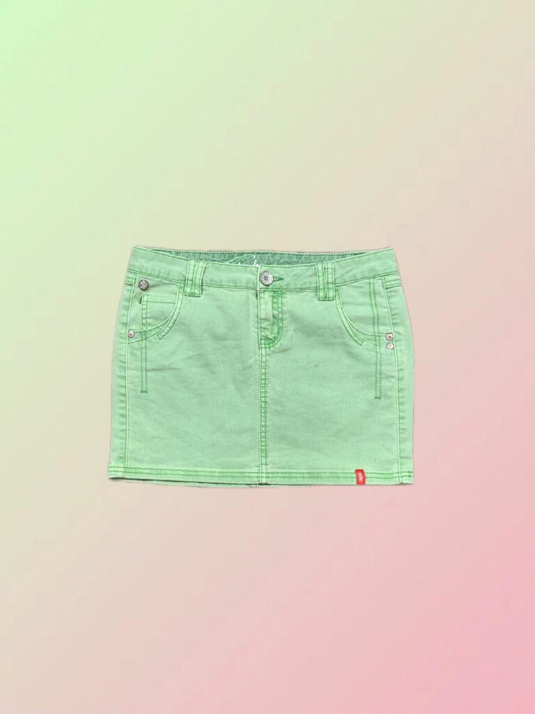 Y2K Green Denim Low Rise Mini Skirt with Pocket Detail