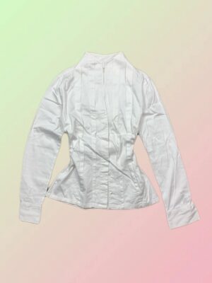 Y2K White Fitted High Neck Corset Seam Shirt