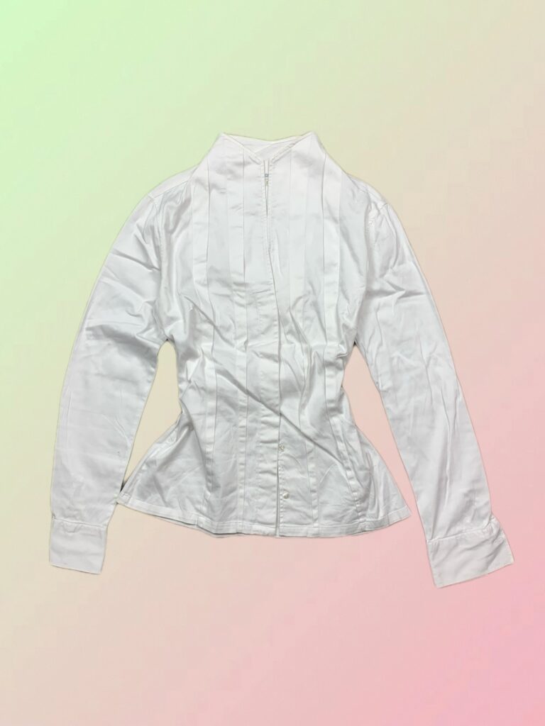 Y2K White Fitted High Neck Corset Seam Shirt