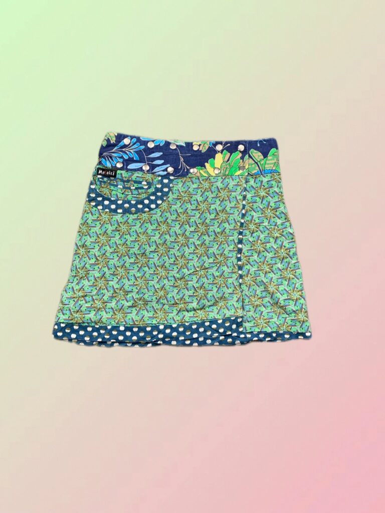 Y2K Green Patchwork Print Wrap Mini Skirt
