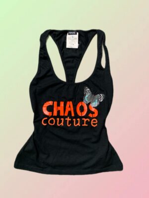 Versace Jeans Couture Y2K Black Chaos Butterfly Racerback Top