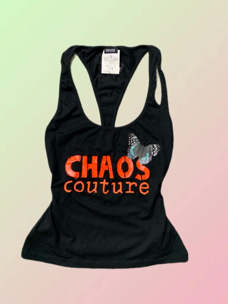 Versace Jeans Couture Y2K Black Chaos Butterfly Racerback Top