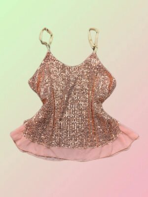Y2K Pink Sequin Layered Cami Top