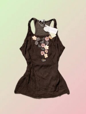 Cristinaeffe Y2K Brown Floral Appliqué Racerback Top