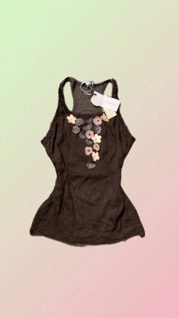Cristinaeffe Y2K Brown Floral Appliqué Racerback Top