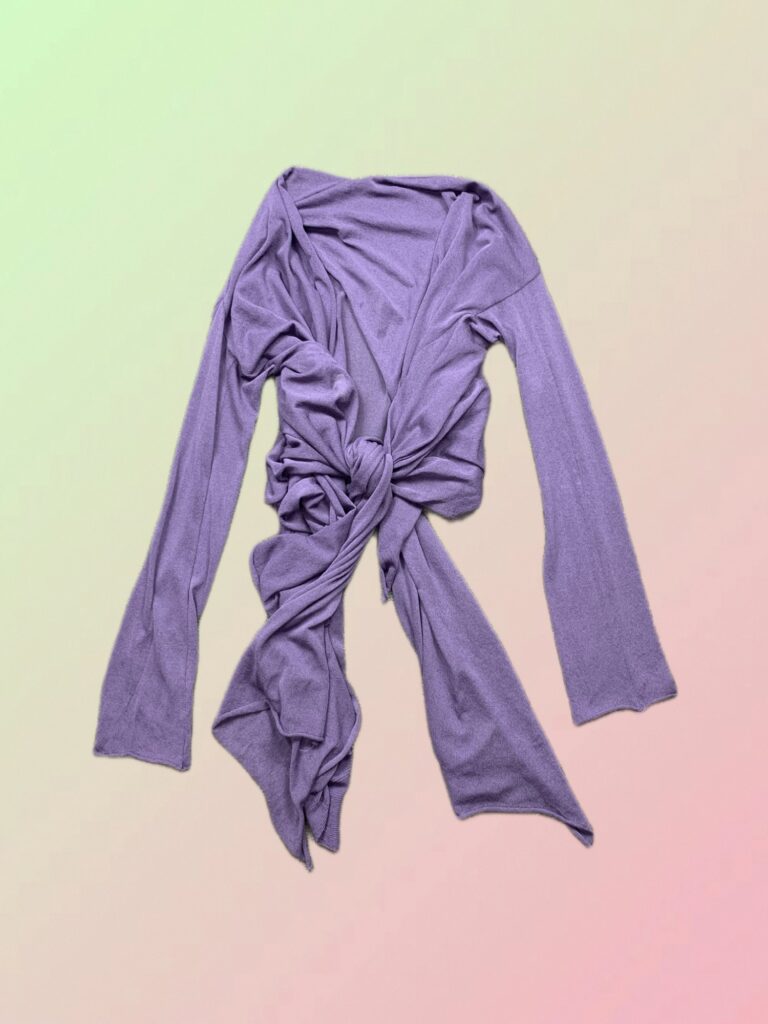 Y2K Purple Tie Front Long Sleeve Cardigan