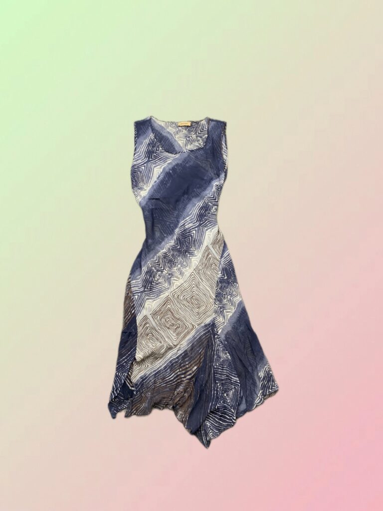 Y2K Blue & White Abstract Print Asymmetric Dress