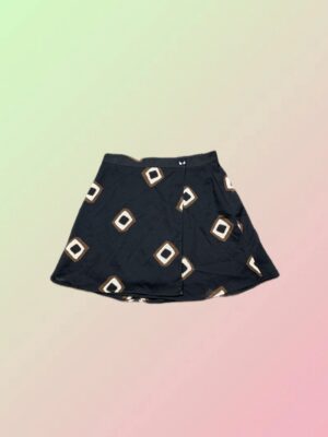 Y2K Black Geometric Print Mini Skirt