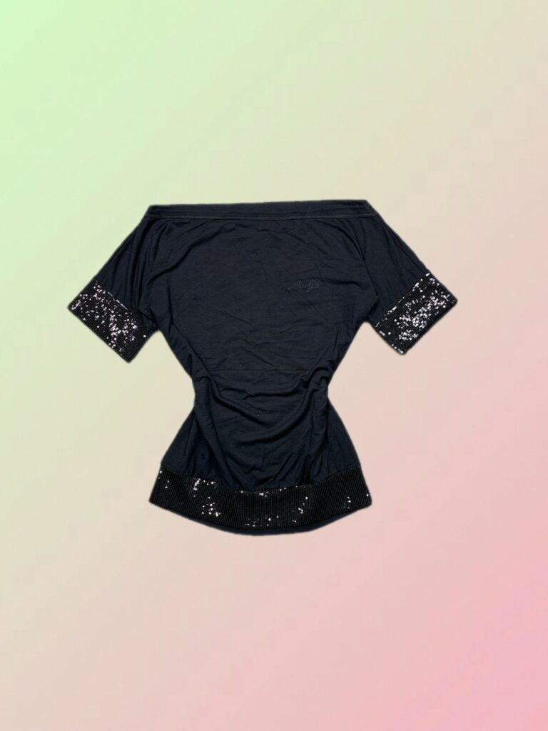 Liu Jo Y2K Black Sequin Trim Off Shoulder Top