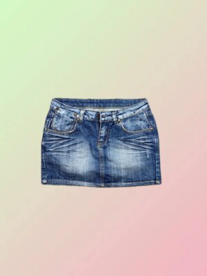 Y2K Blue Distressed Denim Mini Skirt