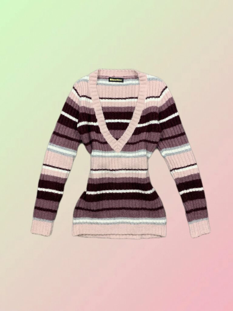 Bluoltre Y2K Pink & Brown Striped V-Neck Sweater