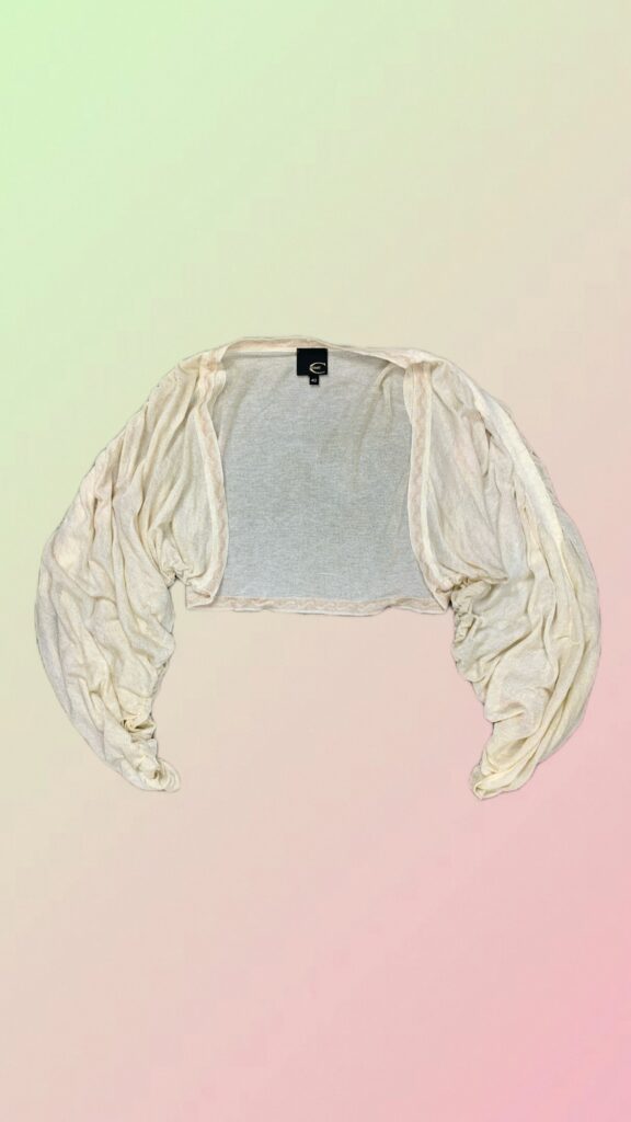 Just Cavalli Y2K Cream Ruched Sleeve Cropped Bolero
