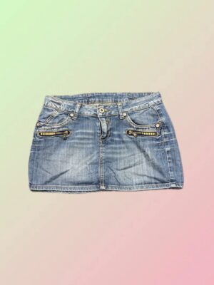 Y2K Blue Denim Mini Skirt with Zip Pockets