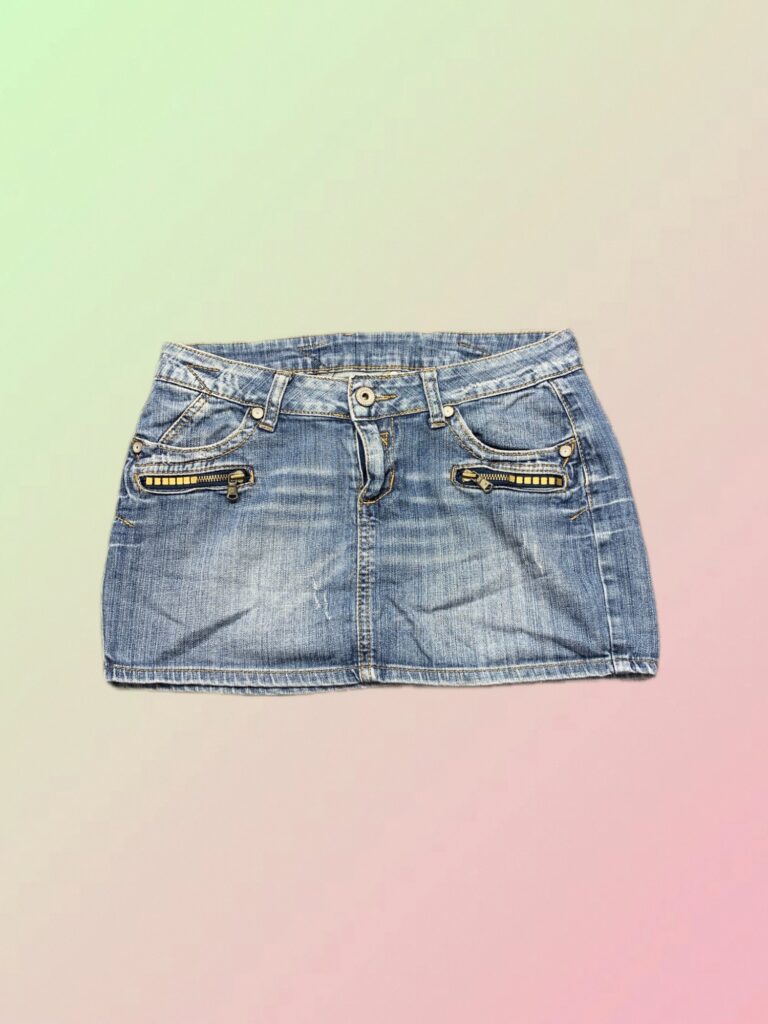 Y2K Blue Denim Mini Skirt with Zip Pockets
